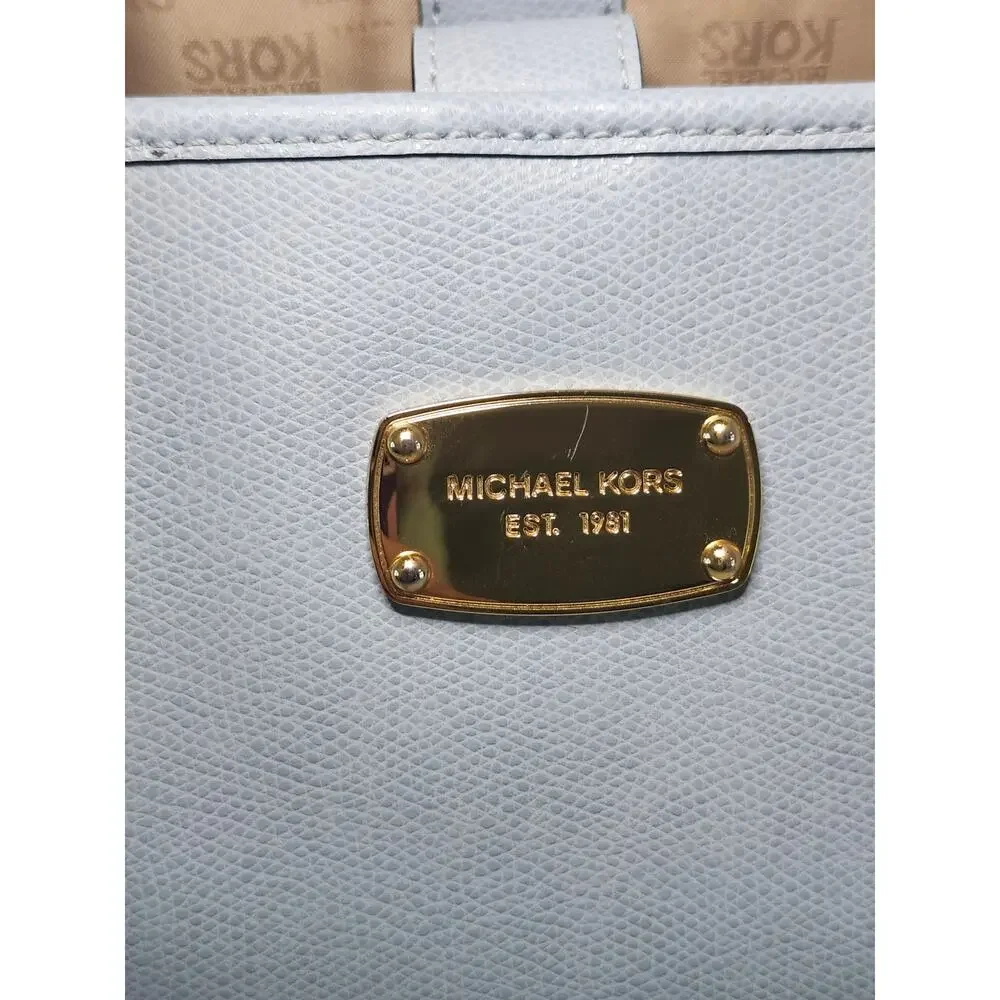 Michael Kors Light Blue Leather Tote with Gold Plaque - Picture 6 of 15